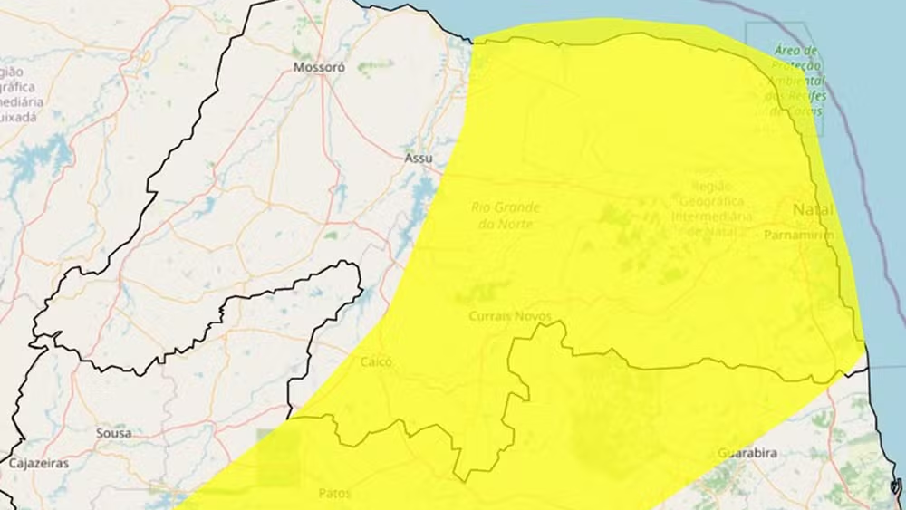 Inmet emite alerta amarelo de vendaval para 110 municípios do RN neste domingo